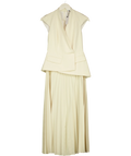 KAREN MILLEN Cream Tailored Crepe Asymmetric Pleat Maxi Dress, size UK 6 — front