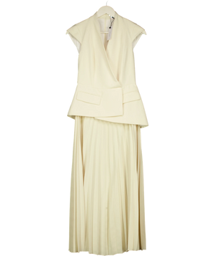 KAREN MILLEN Cream Tailored Crepe Asymmetric Pleat Maxi Dress UK 6