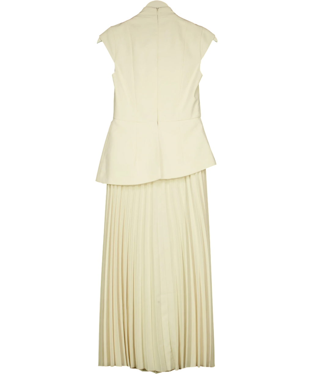 KAREN MILLEN Cream Tailored Crepe Asymmetric Pleat Maxi Dress, size UK 6 — back