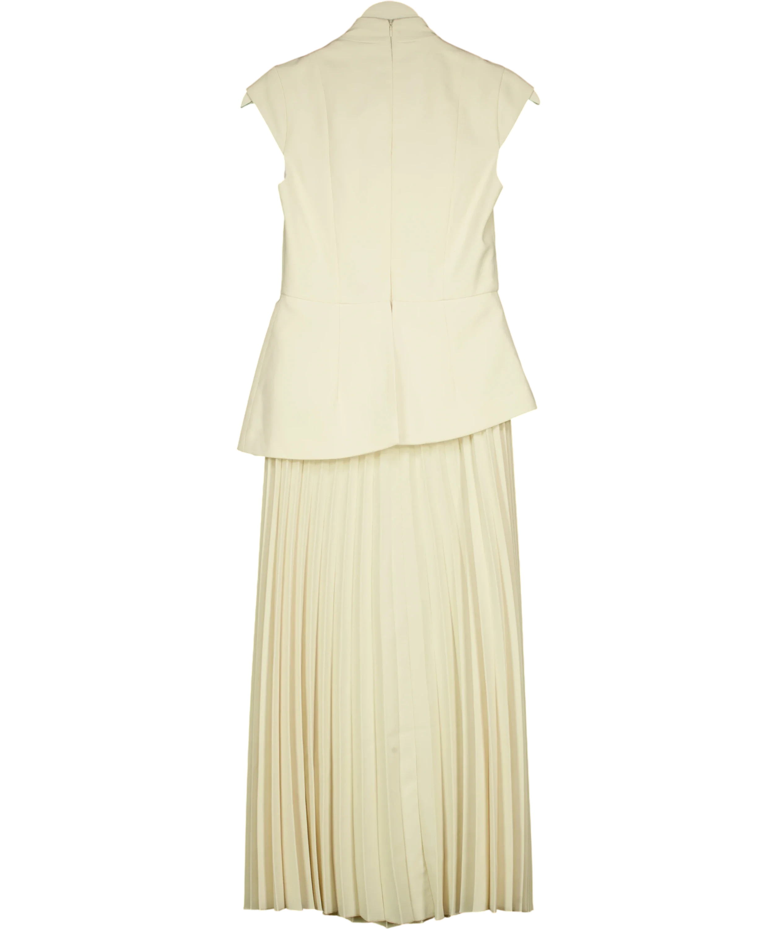 KAREN MILLEN Cream Tailored Crepe Asymmetric Pleat Maxi Dress, size UK 6 — back