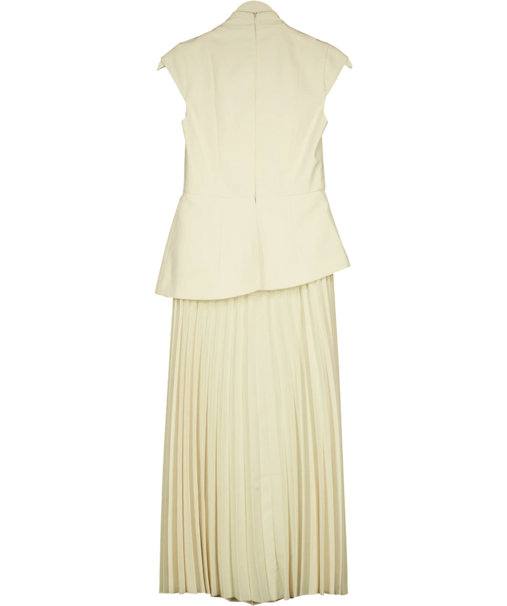 KAREN MILLEN Cream Tailored Crepe Asymmetric Pleat Maxi Dress, size UK 6 — back