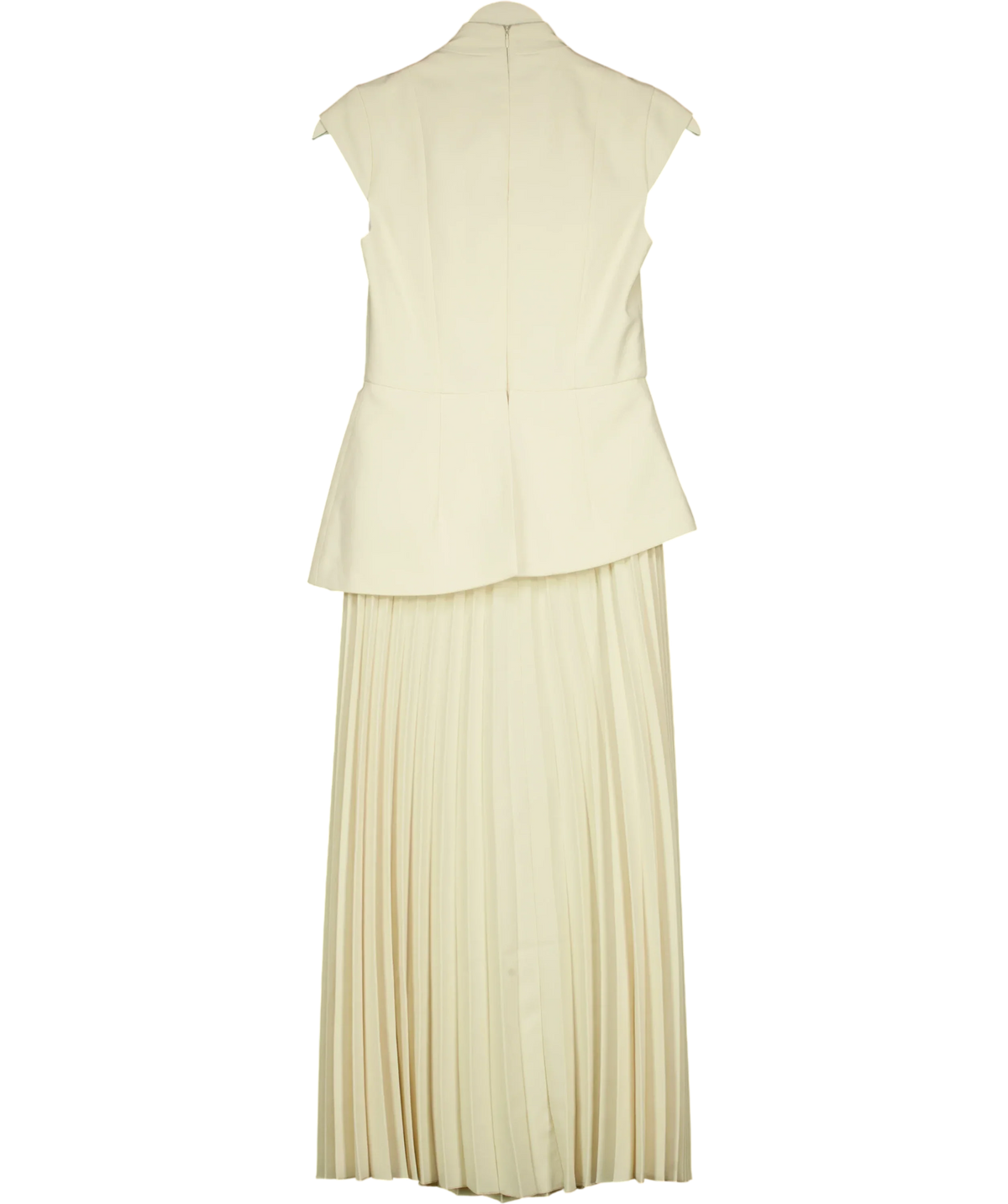 KAREN MILLEN Cream Tailored Crepe Asymmetric Pleat Maxi Dress, size UK 6 — back