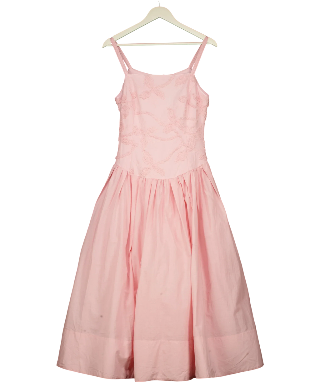 KAREN MILLEN Pink Textured Floral Woven Midi Dress Pink, size UK 6 — front
