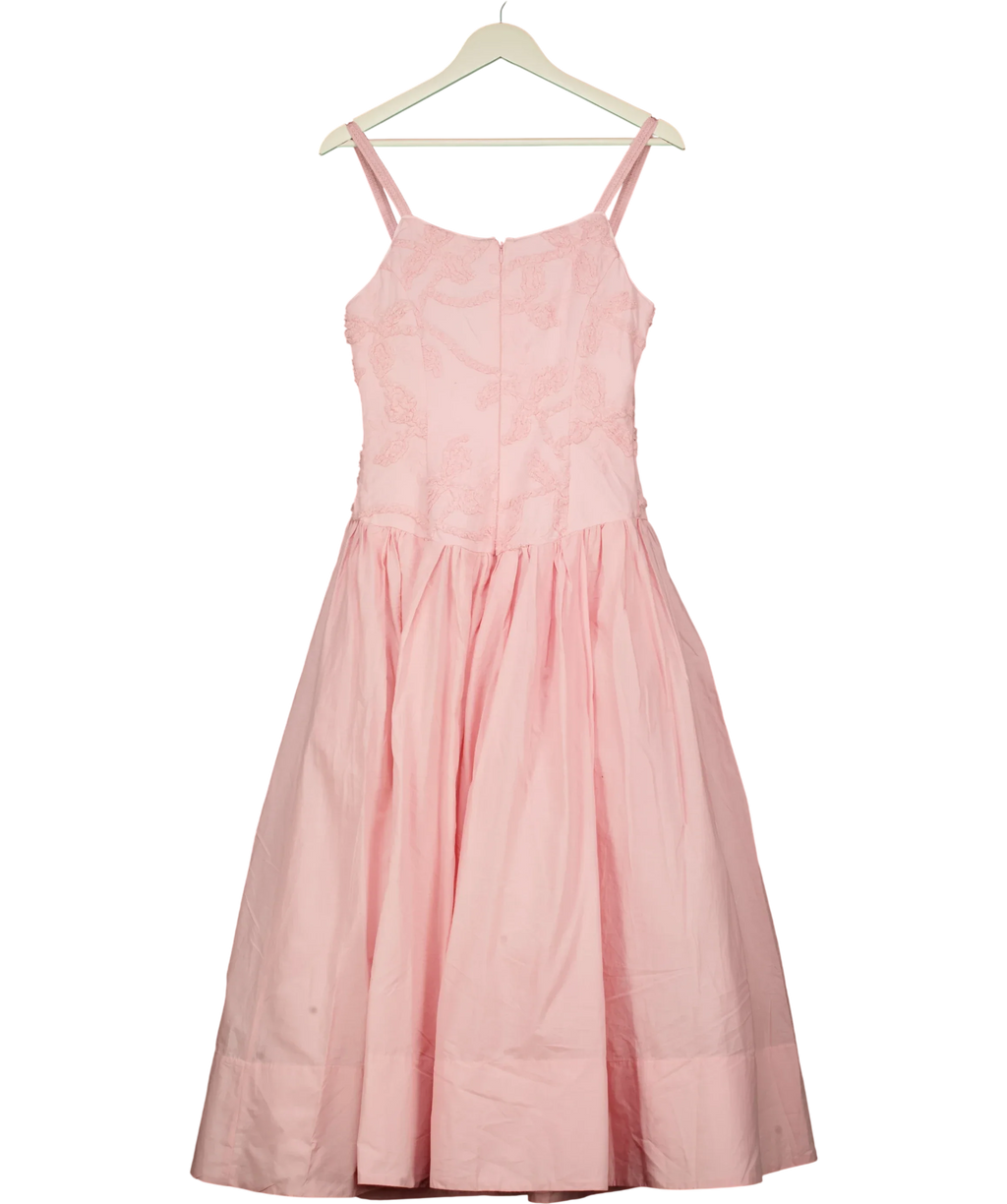 KAREN MILLEN Pink Textured Floral Woven Midi Dress Pink, size UK 6 — back