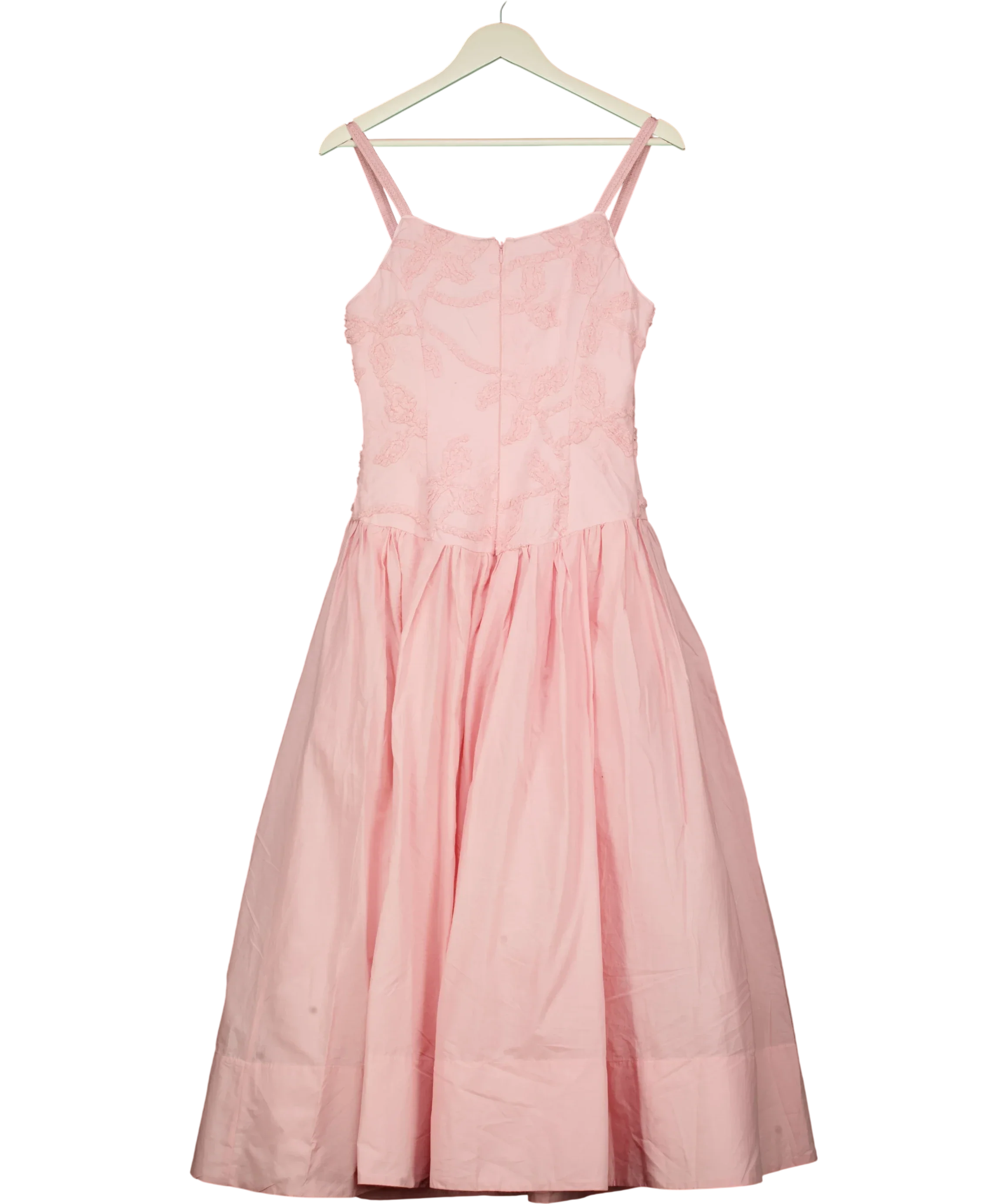 KAREN MILLEN Pink Textured Floral Woven Midi Dress Pink, size UK 6 — back