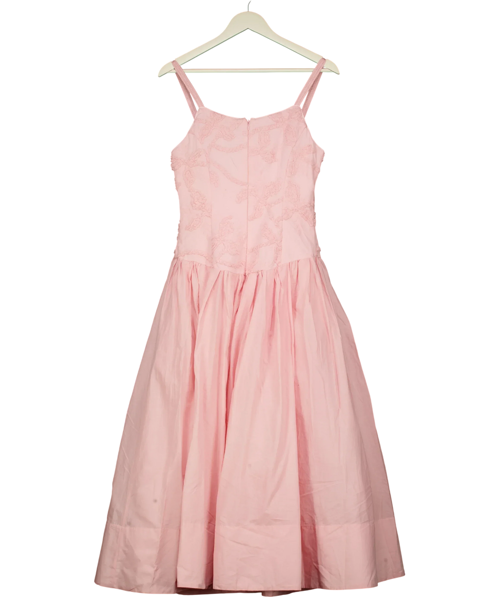 KAREN MILLEN Pink Textured Floral Woven Midi Dress Pink, size UK 6 — back