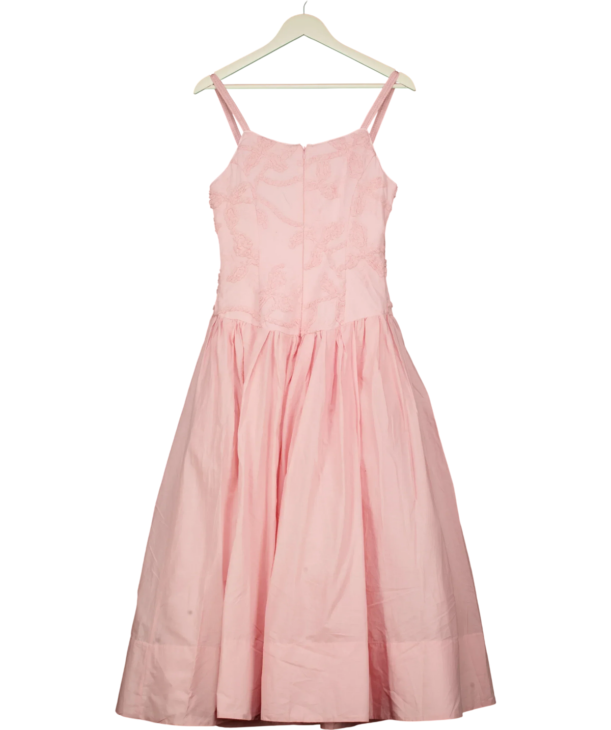 KAREN MILLEN Pink Textured Floral Woven Midi Dress Pink, size UK 6 — back