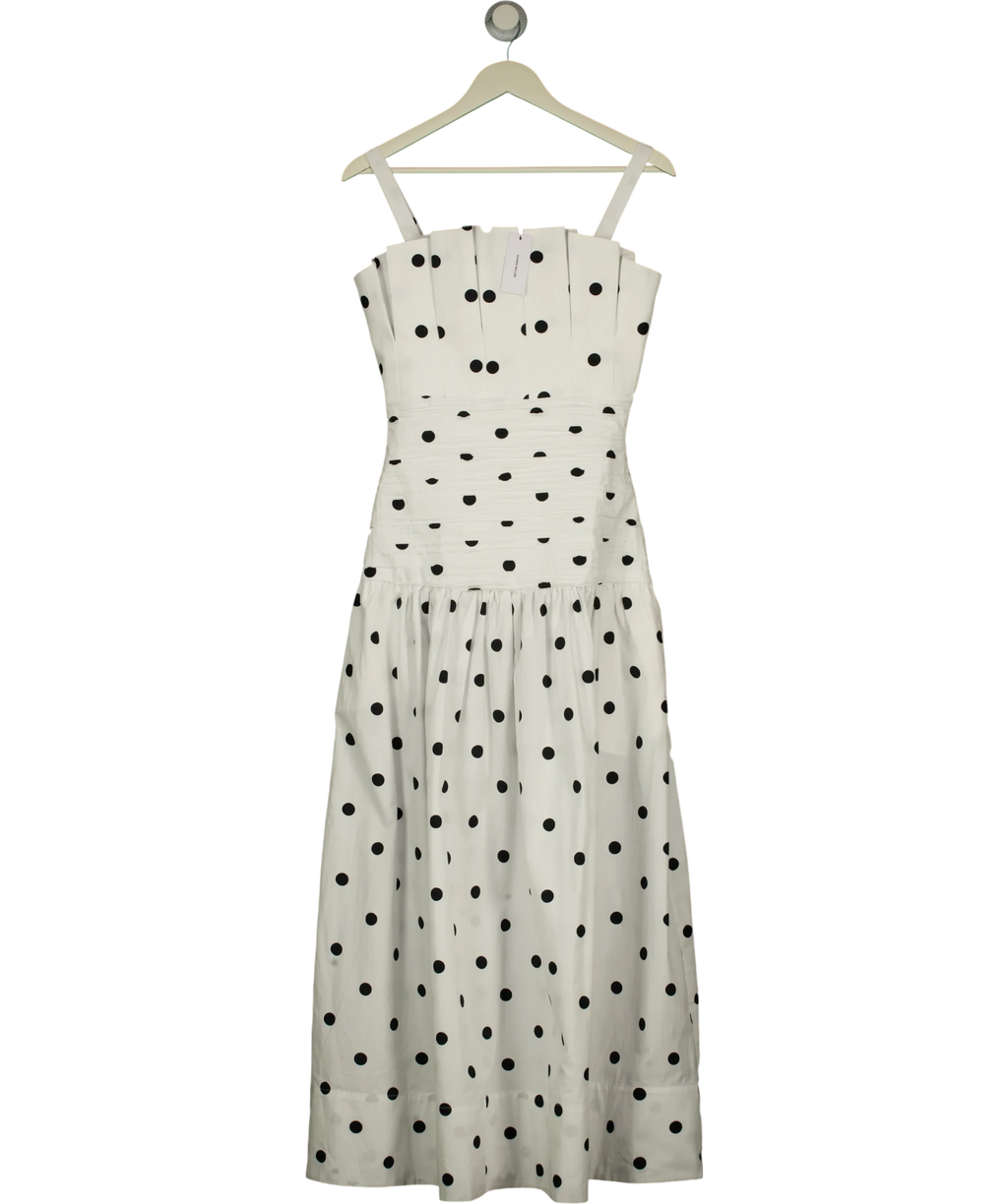 KAREN MILLEN White Printed Poplin Pleated Midi Dress Mono, size UK 6 — front