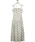 KAREN MILLEN White Printed Poplin Pleated Midi Dress Mono, size UK 6 — front