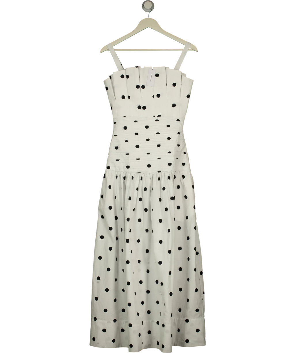 KAREN MILLEN White Printed Poplin Pleated Midi Dress Mono, size UK 6 — front