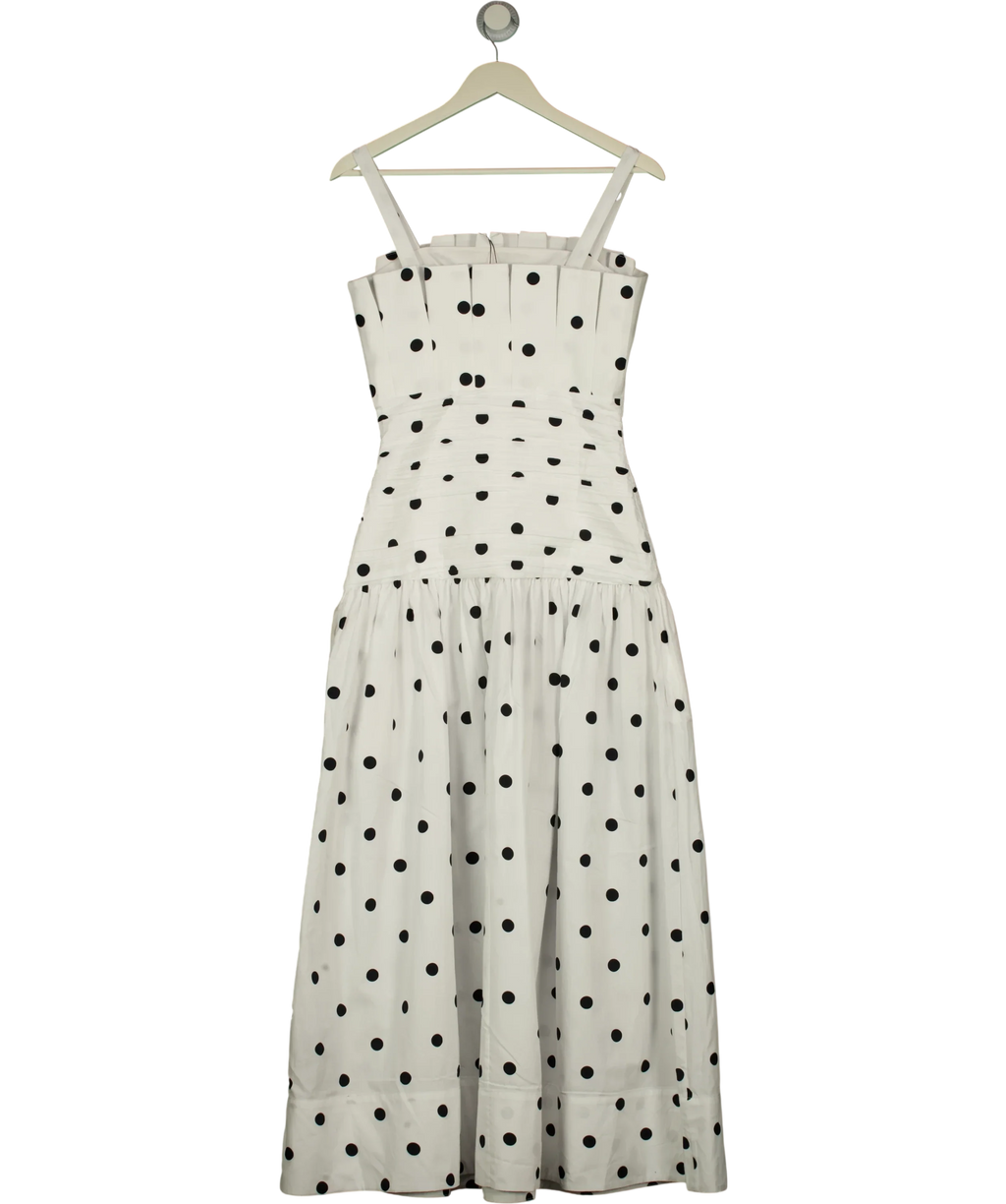 KAREN MILLEN White Printed Poplin Pleated Midi Dress Mono, size UK 6 — back
