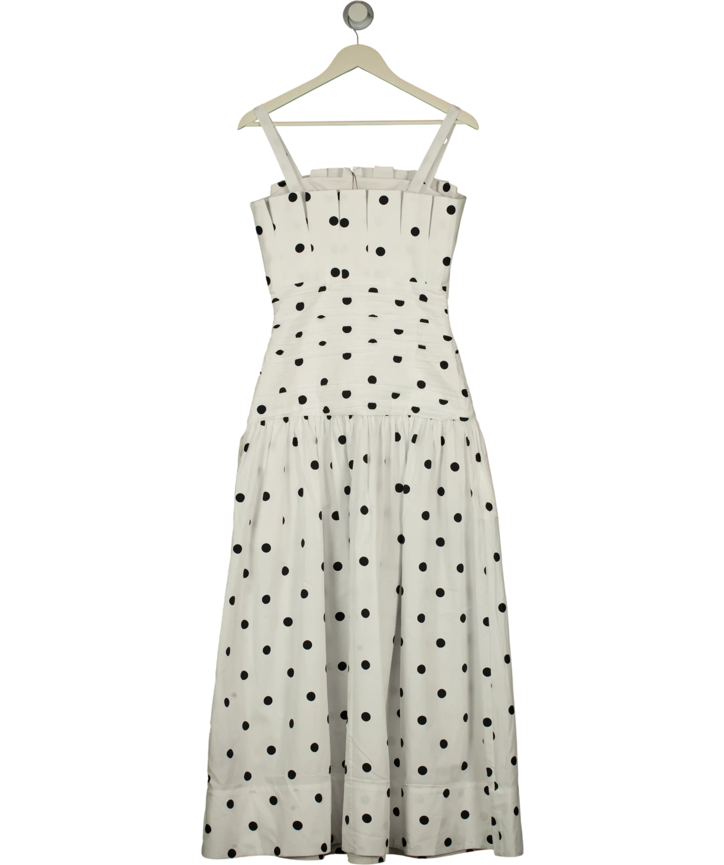 KAREN MILLEN White Printed Poplin Pleated Midi Dress Mono, size UK 6 — back