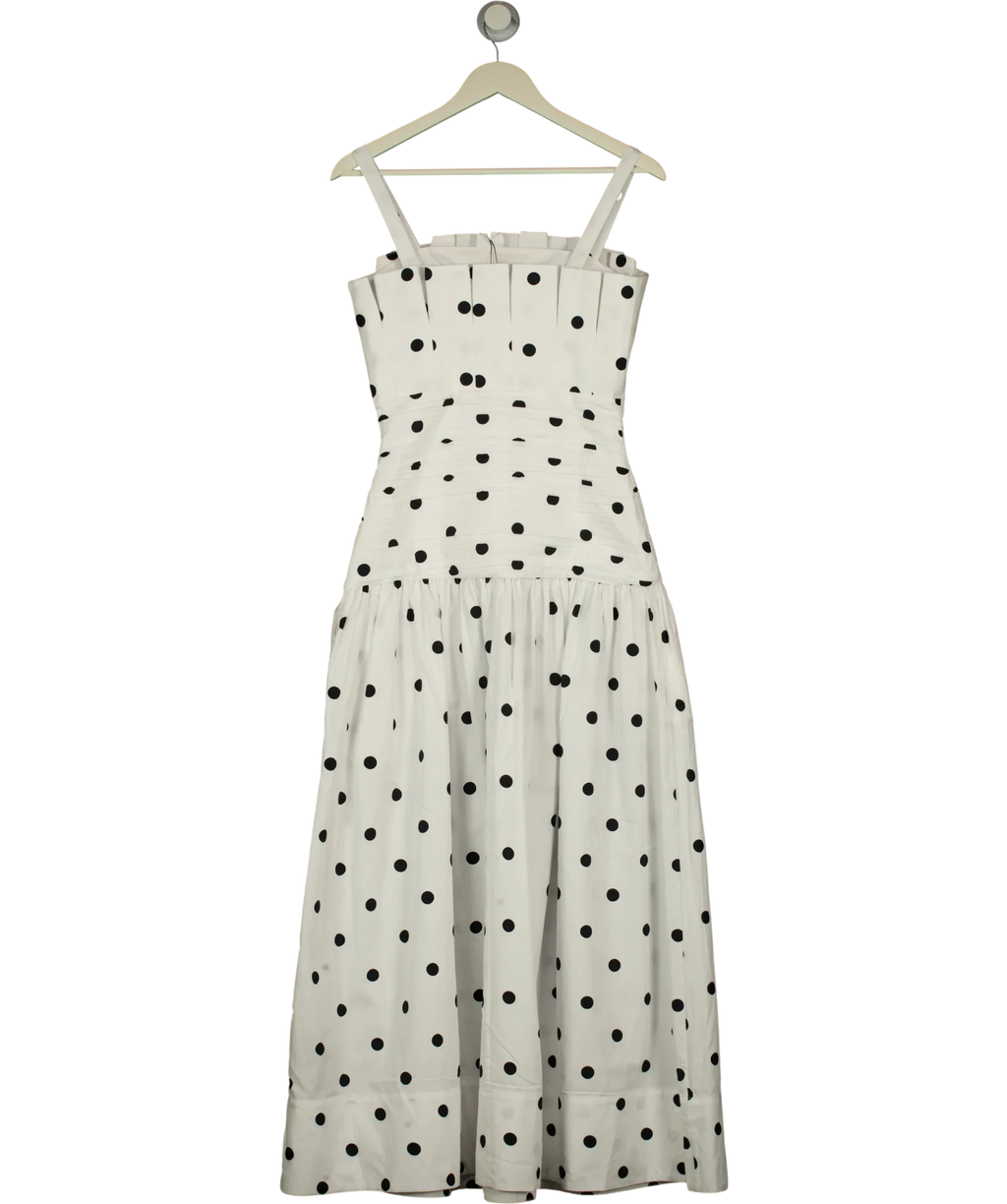 KAREN MILLEN White Printed Poplin Pleated Midi Dress Mono, size UK 6 — back