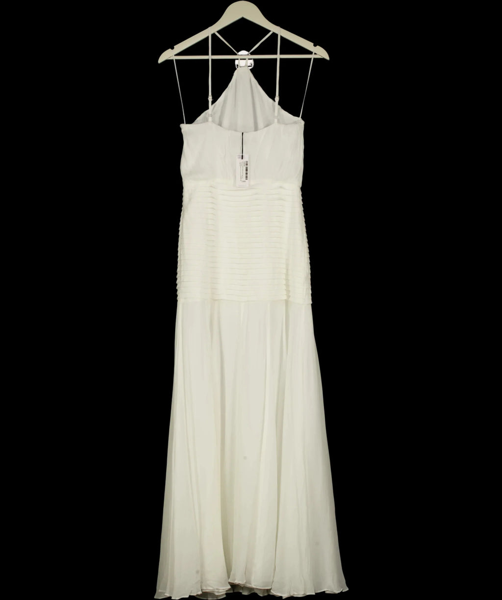 KAREN MILLEN White Viscose Georgette Drop Hem Woven Halter Neck Maxi Dress I, size UK 6 — detail