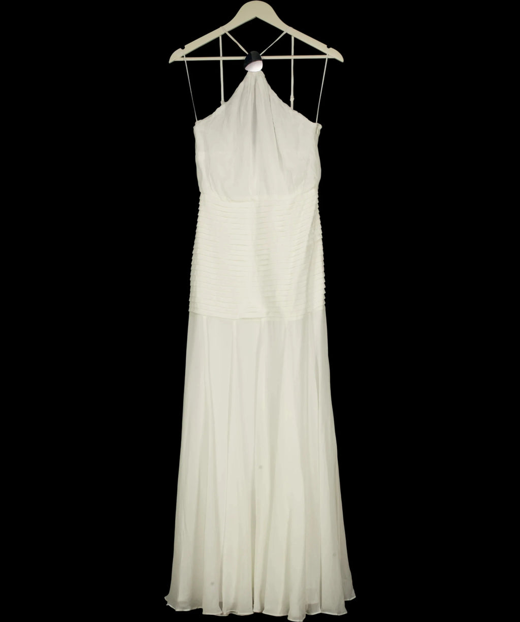 KAREN MILLEN White Viscose Georgette Drop Hem Woven Halter Neck Maxi Dress I, size UK 6 — label