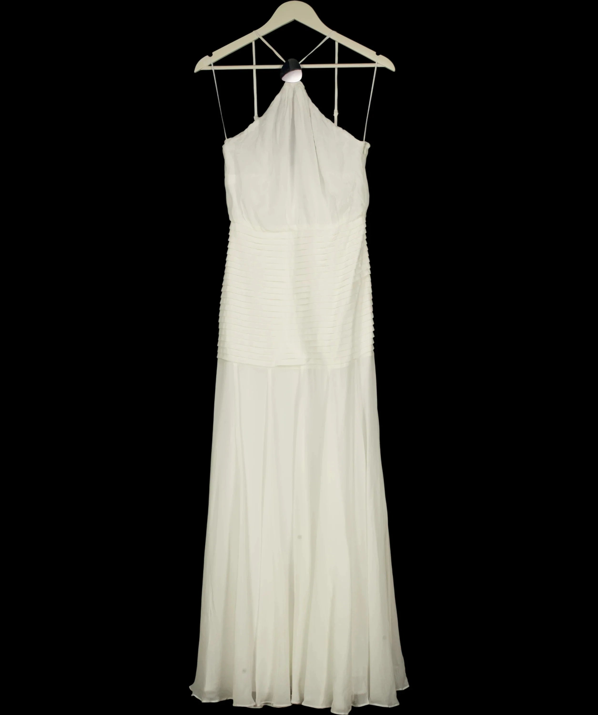 KAREN MILLEN White Viscose Georgette Drop Hem Woven Halter Neck Maxi Dress I, size UK 6 — label