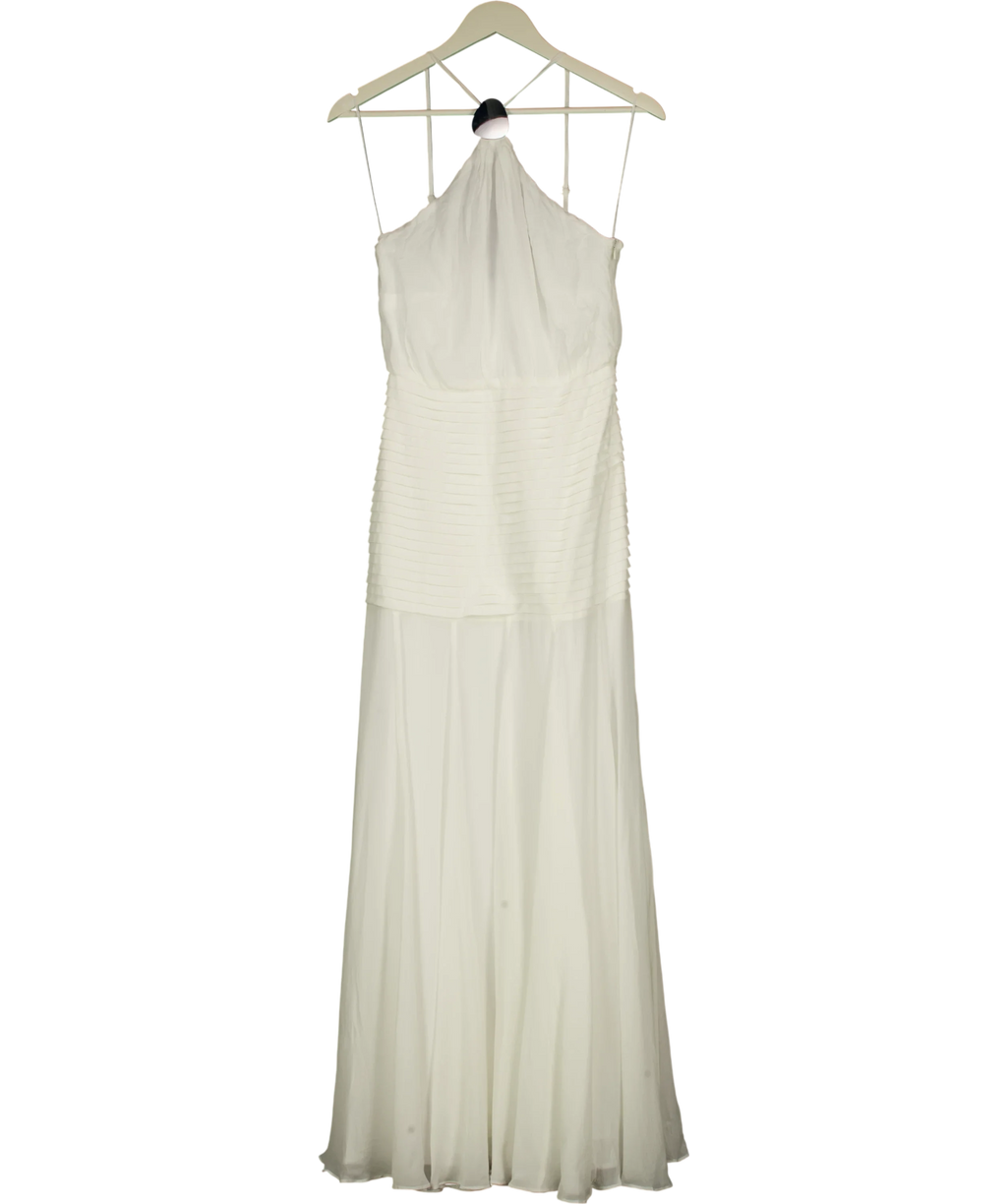KAREN MILLEN White Viscose Georgette Drop Hem Woven Halter Neck Maxi Dress I, size UK 6 — front