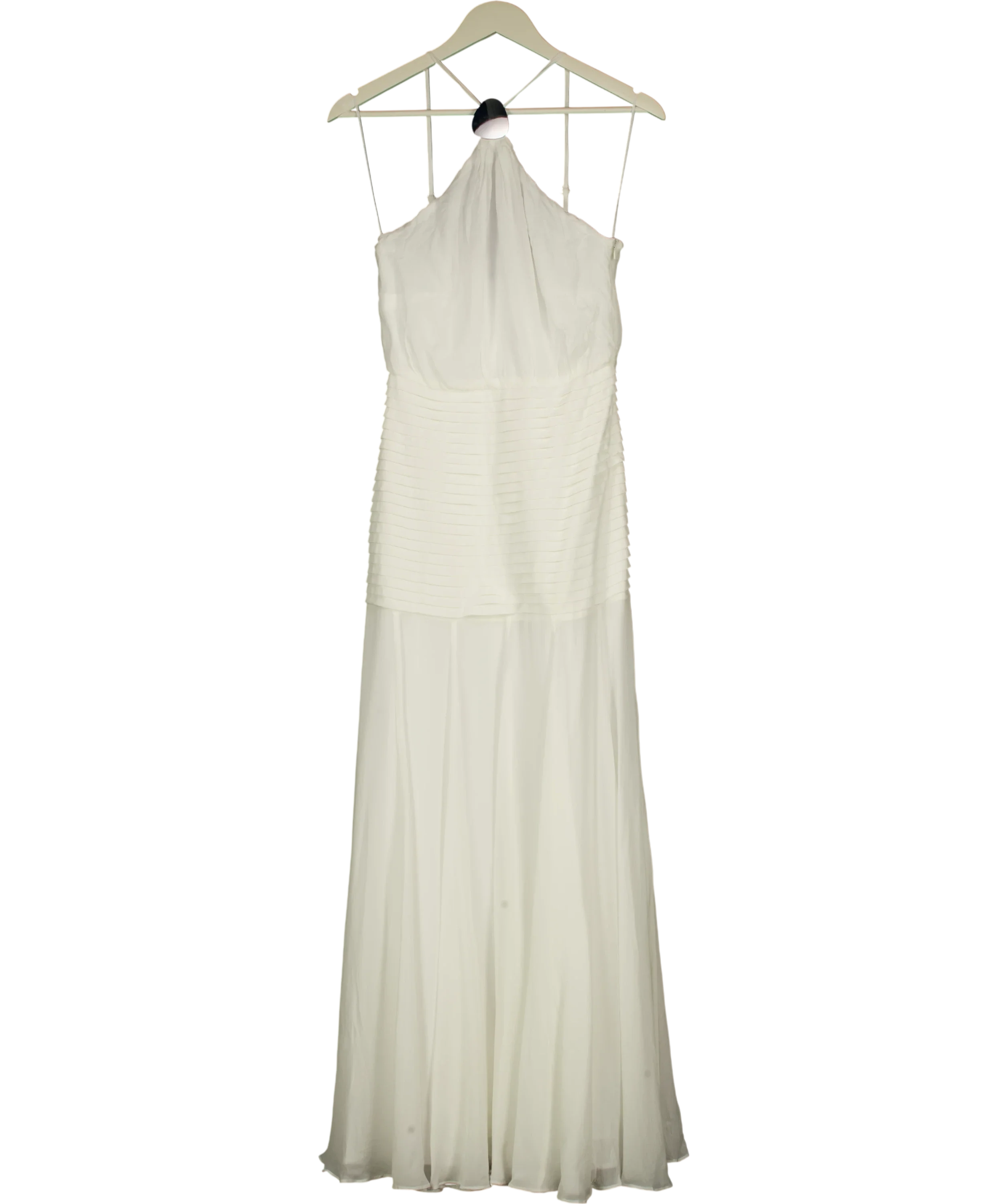 KAREN MILLEN White Viscose Georgette Drop Hem Woven Halter Neck Maxi Dress I, size UK 6 — front