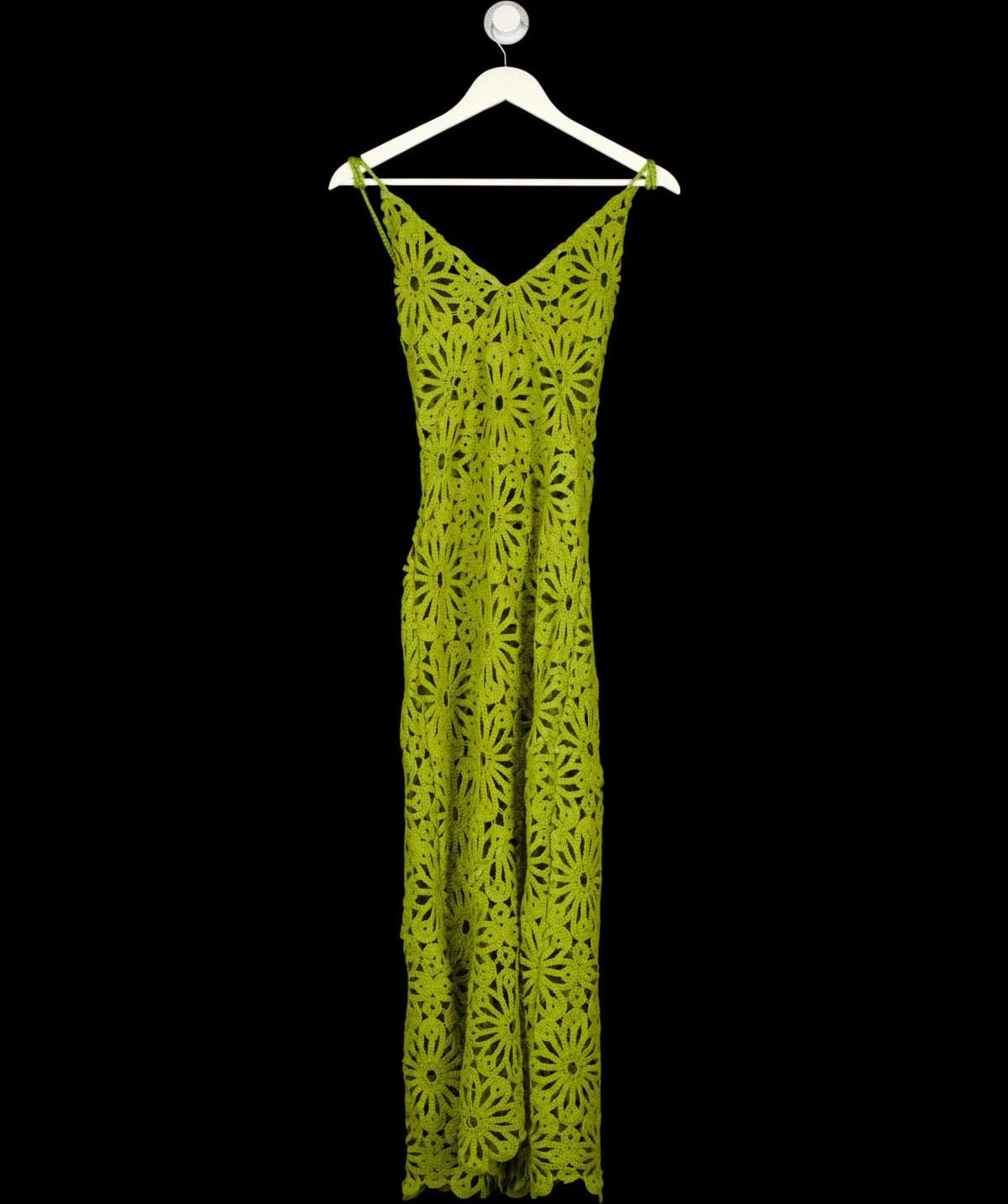 KAREN MILLEN Green Floral Crochet Woven Beach Maxi Dress Green, size UK XS — detail