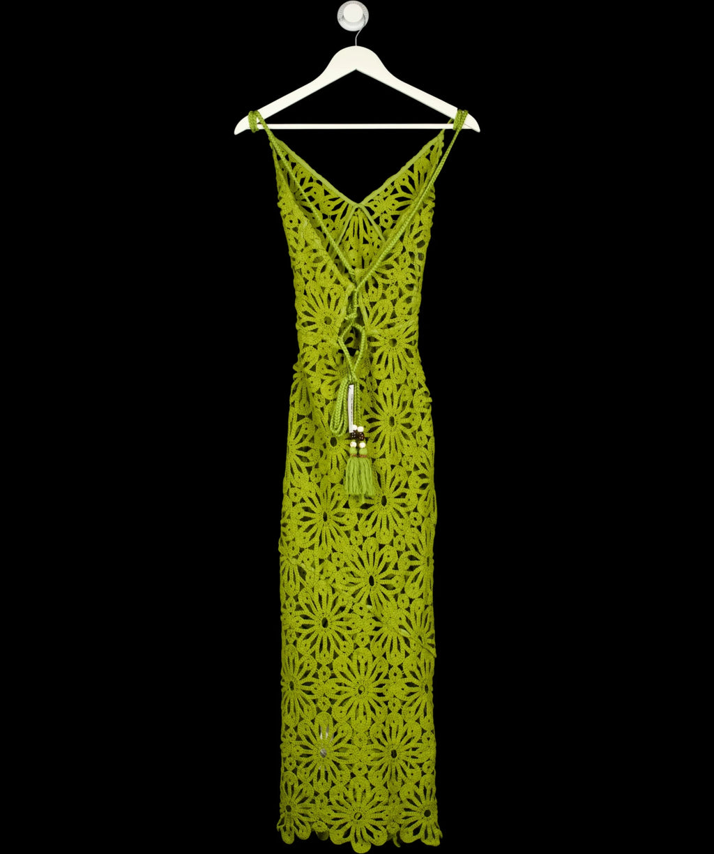 KAREN MILLEN Green Floral Crochet Woven Beach Maxi Dress Green, size UK XS — label
