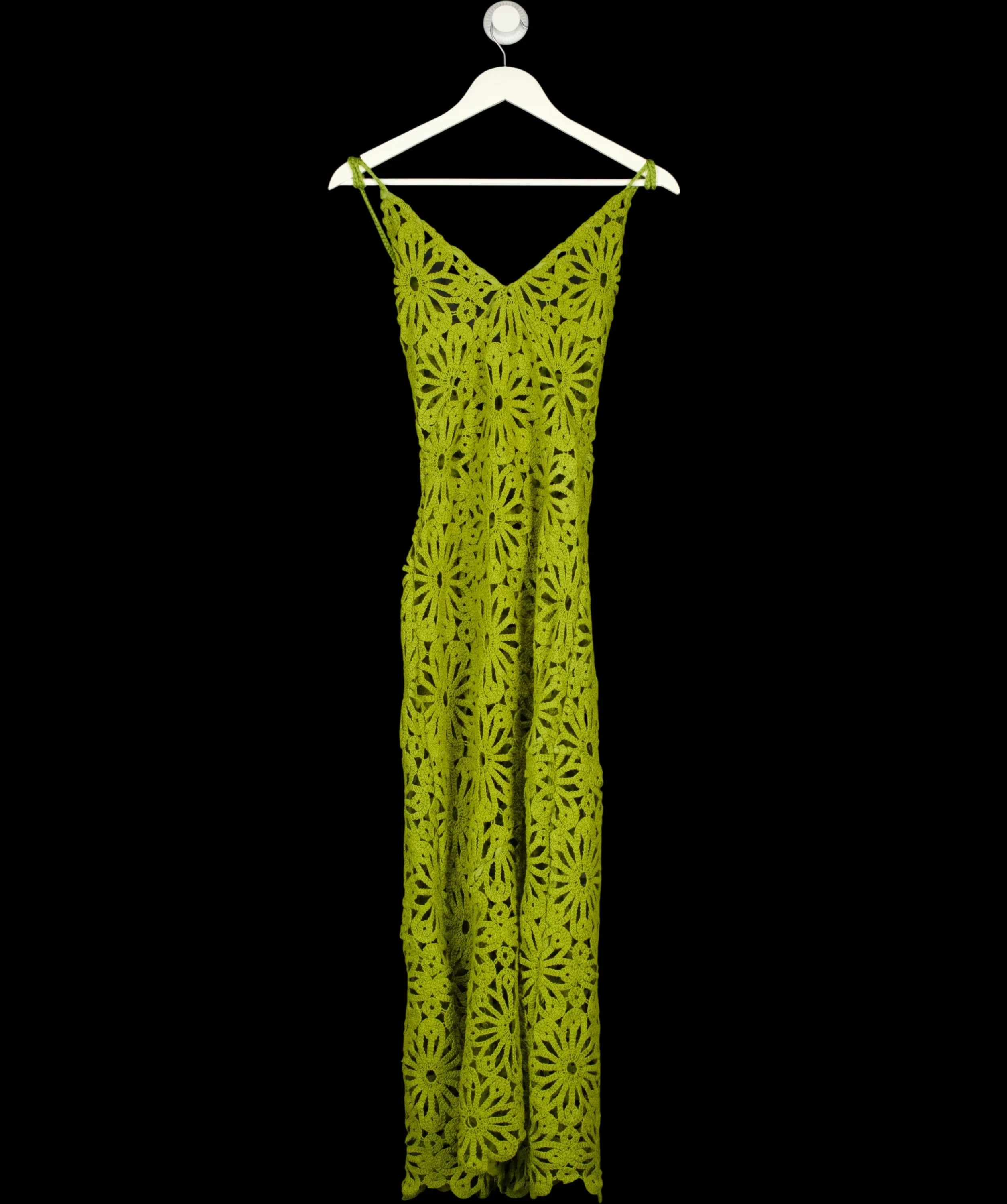 KAREN MILLEN Green Floral Crochet Woven Beach Maxi Dress Green, size UK XS — care label