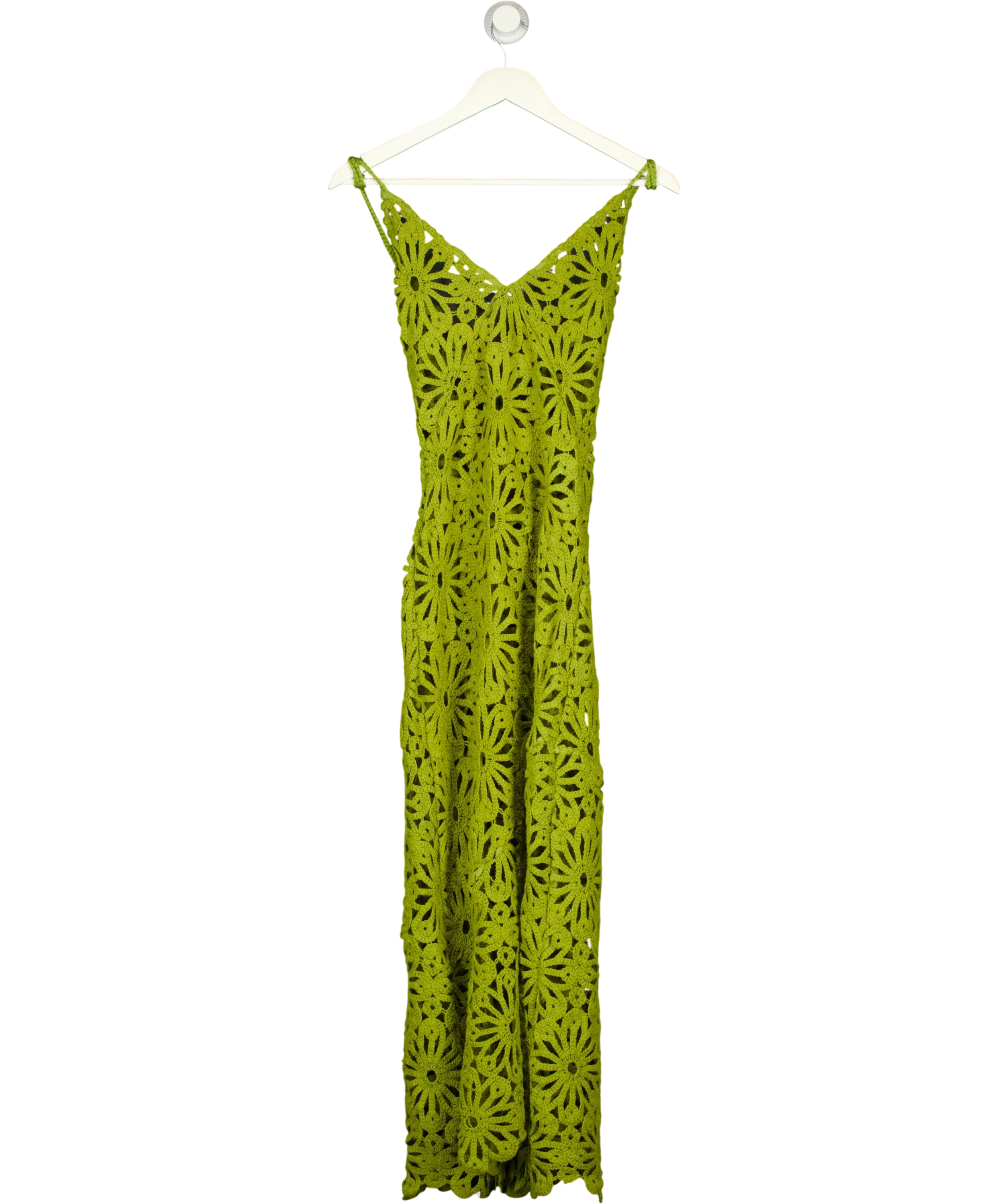 KAREN MILLEN Green Floral Crochet Woven Beach Maxi Dress Green, size UK XS — front