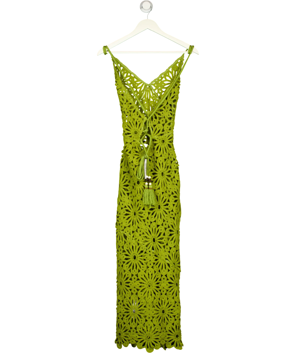 KAREN MILLEN Green Floral Crochet Woven Beach Maxi Dress Green, size UK XS — back