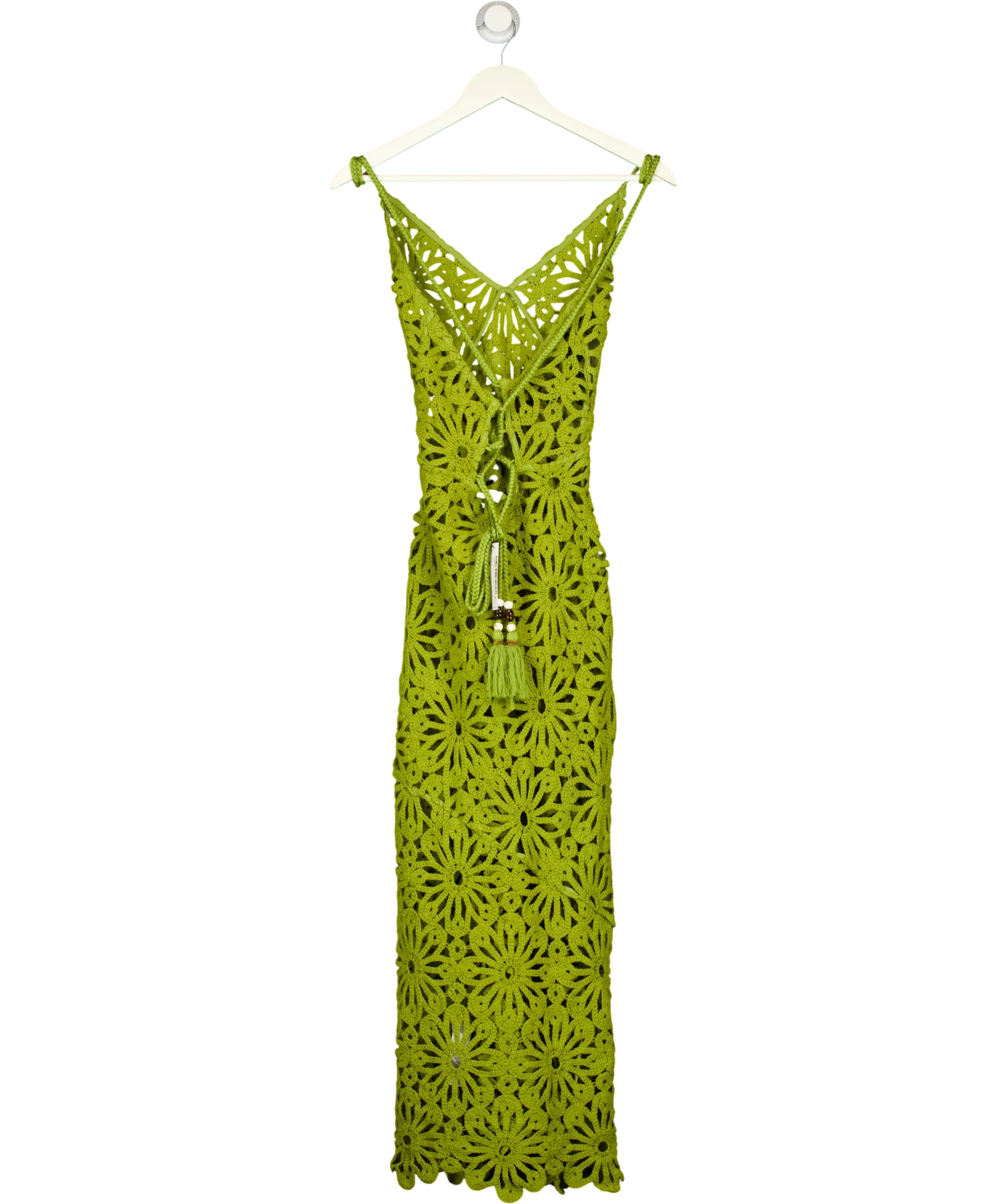 KAREN MILLEN Green Floral Crochet Woven Beach Maxi Dress Green, size UK XS — back