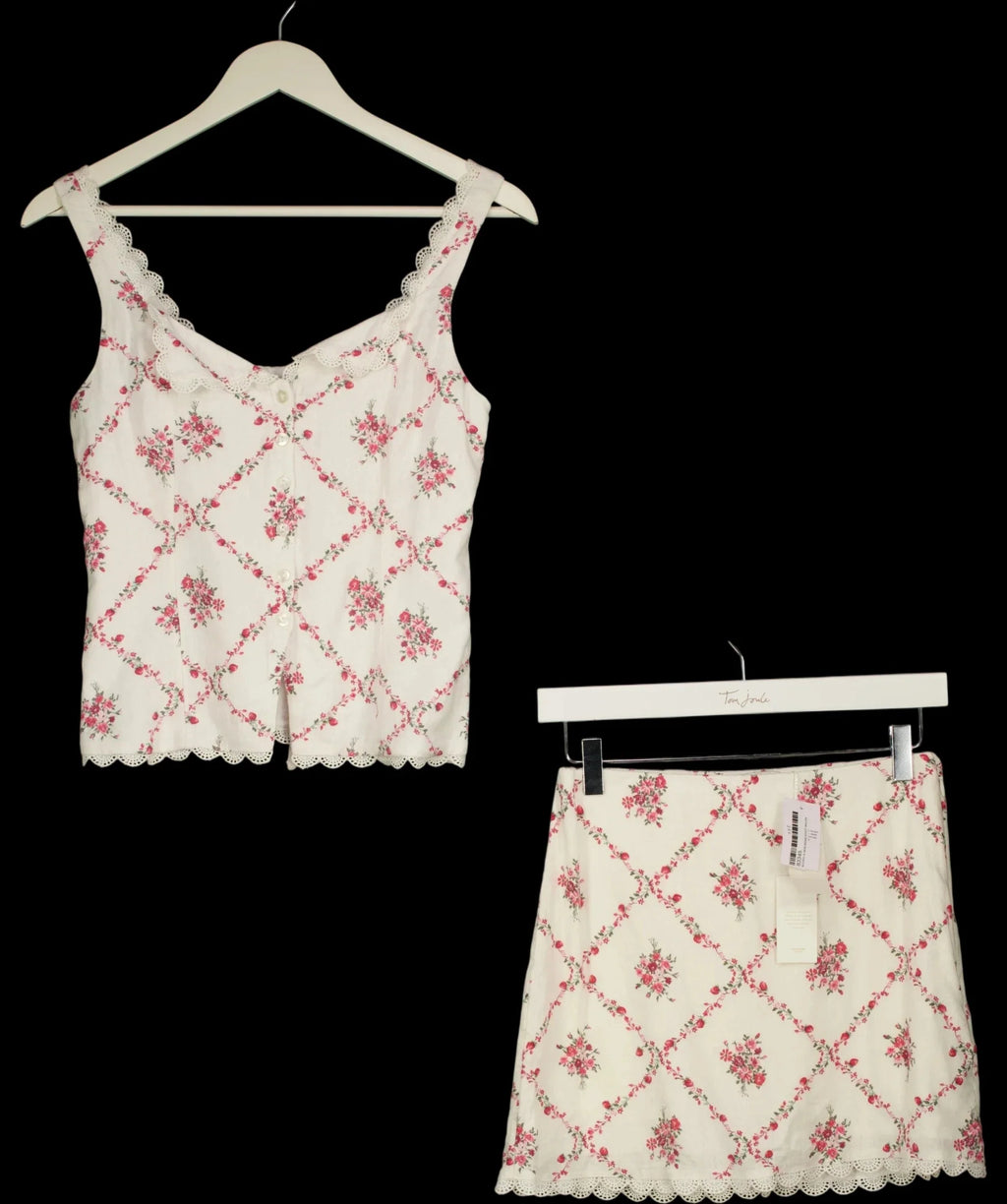 ABERCROMBIE & FITCH Cream Scarlett COLLECTION DITSY Floral Tank & Mini Skort Set Cream, size UK XS — care label