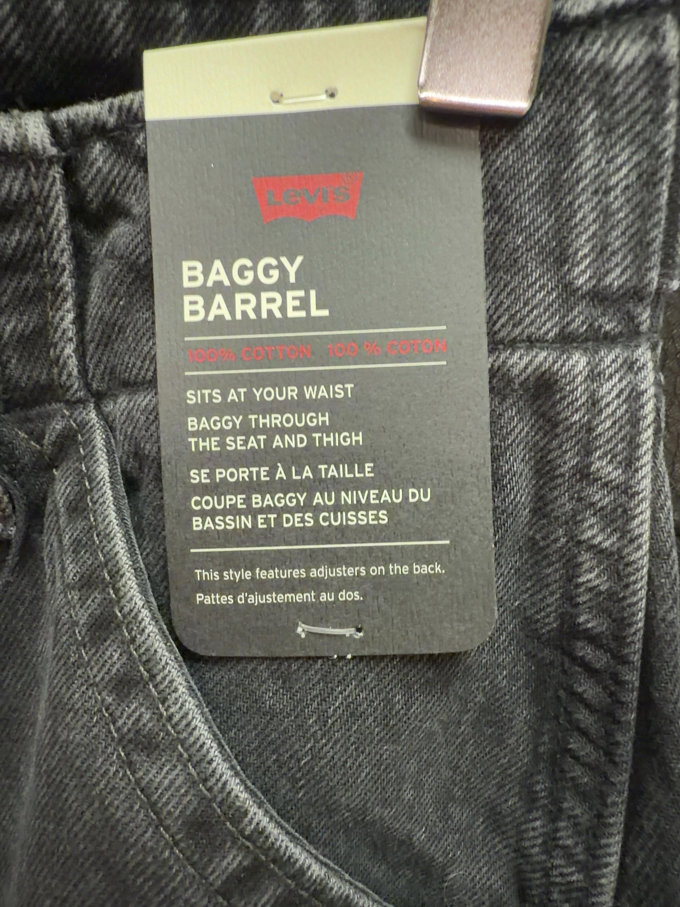 levis Black Baggy Barrel Jeans, size W30 — detail