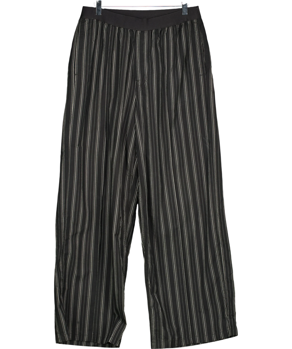 Weekday Black loose fit striped trousers, size UK M — front