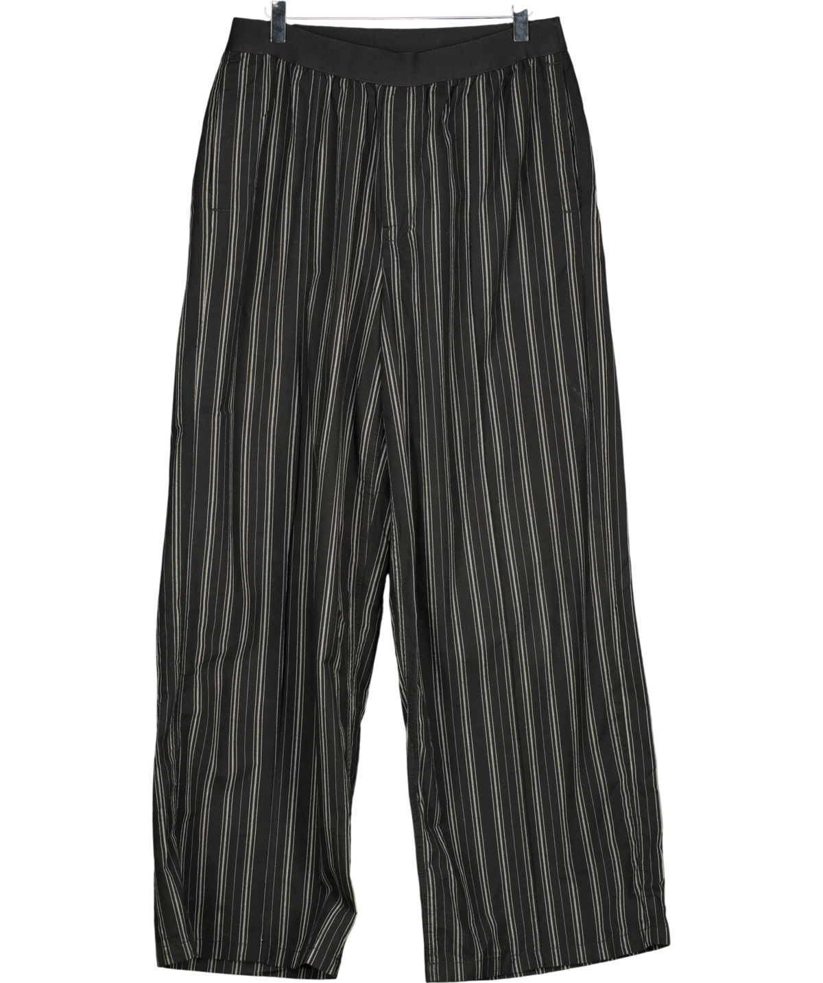 Weekday Black loose fit striped trousers, size UK M — front