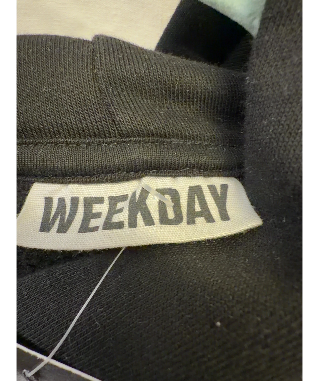 Weekday Black Square Loose Fit Graphic Hoodie, size UK XL — detail