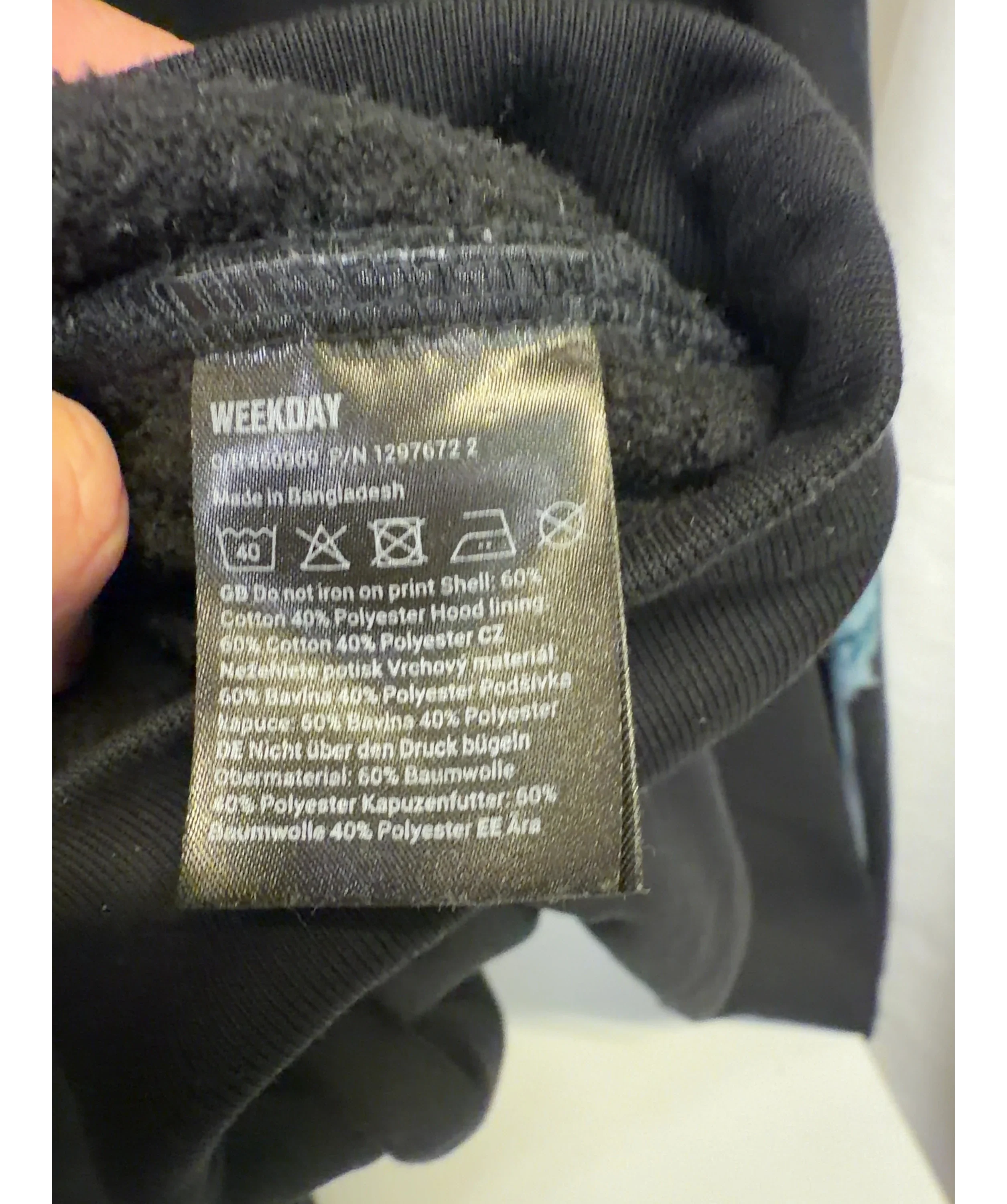 Weekday Black Square Loose Fit Graphic Hoodie, size UK XL — label