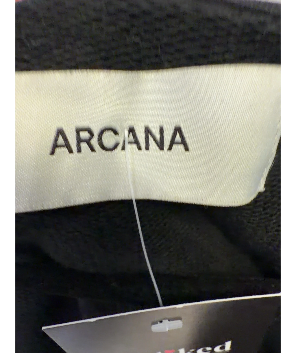 ARCANA Black zip-up hoodie, size UK M/L — care label