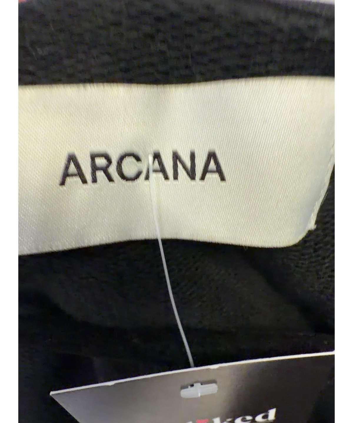 ARCANA Black zip-up hoodie, size UK M/L — care label