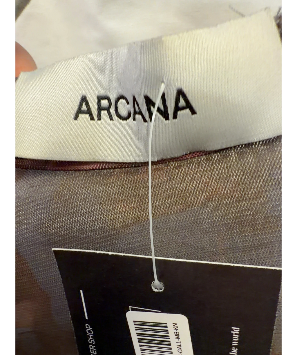 ARCANA Grey mesh / mock neck top with classical painting graphic, size UK L — detail