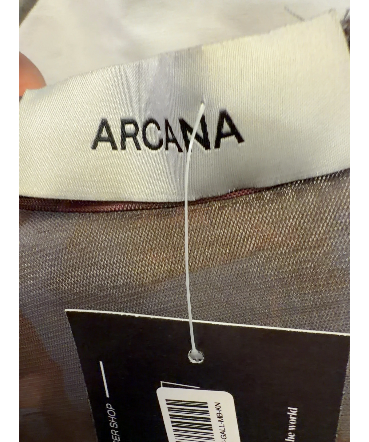 ARCANA Grey mesh / mock neck top with classical painting graphic, size UK L — detail