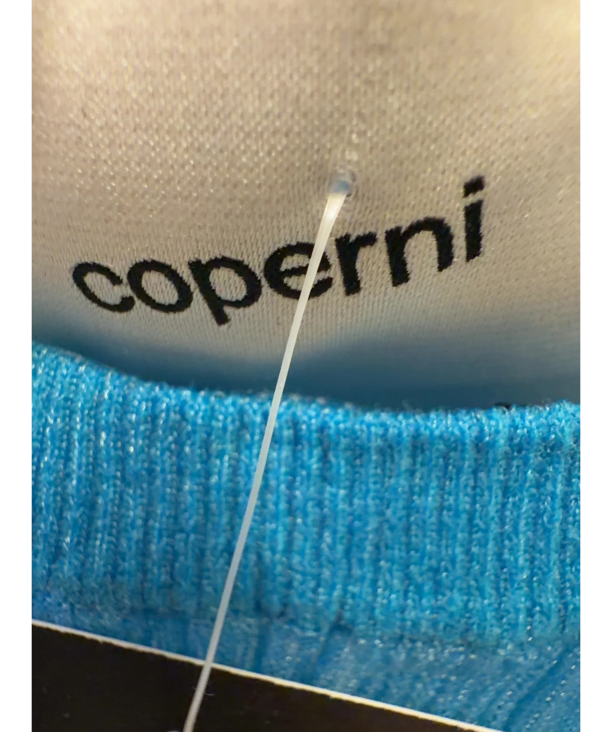 Coperni Blue fine-ribbed knit long-sleeved top, size UK M — detail