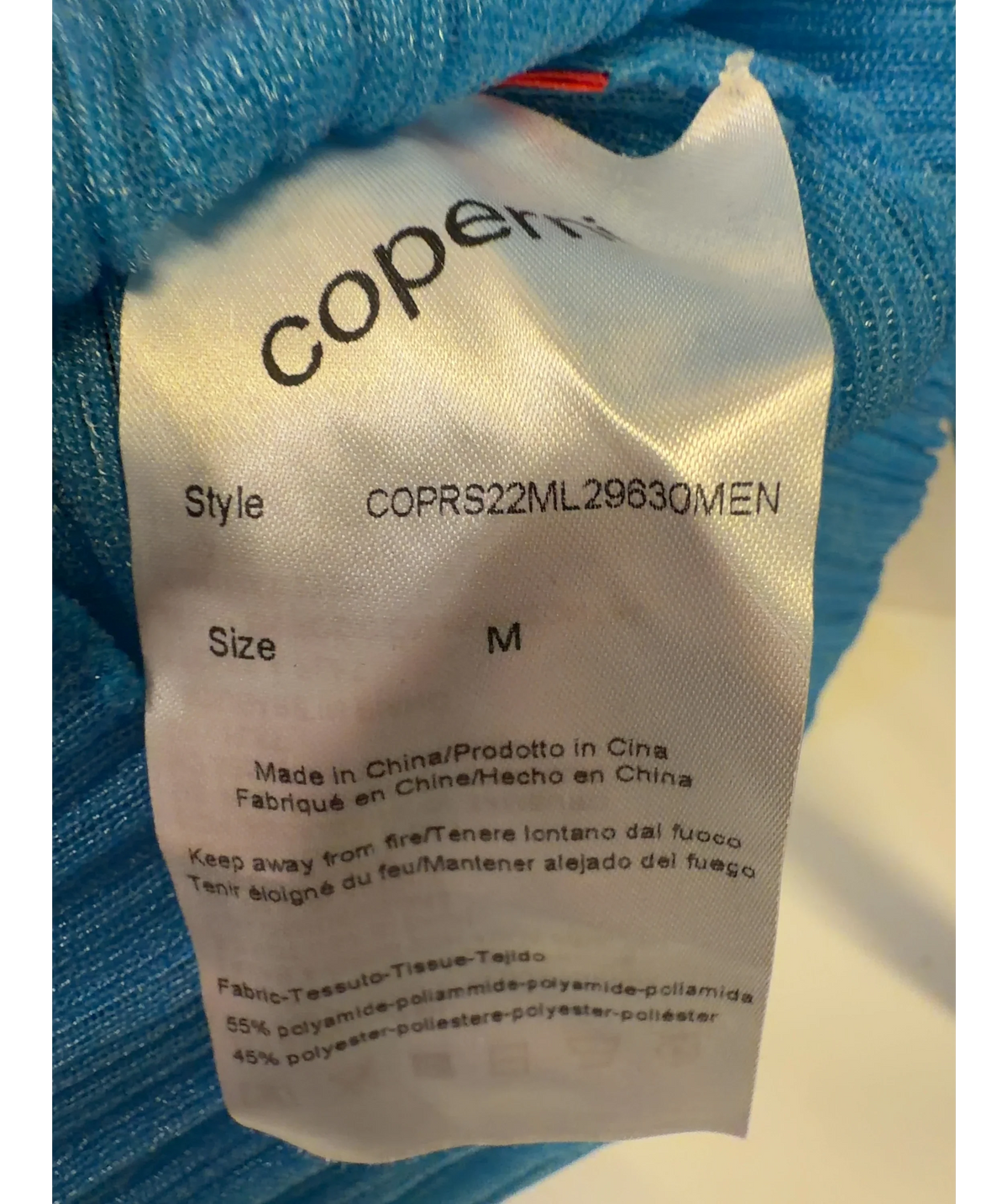 Coperni Blue fine-ribbed knit long-sleeved top, size UK M — care label