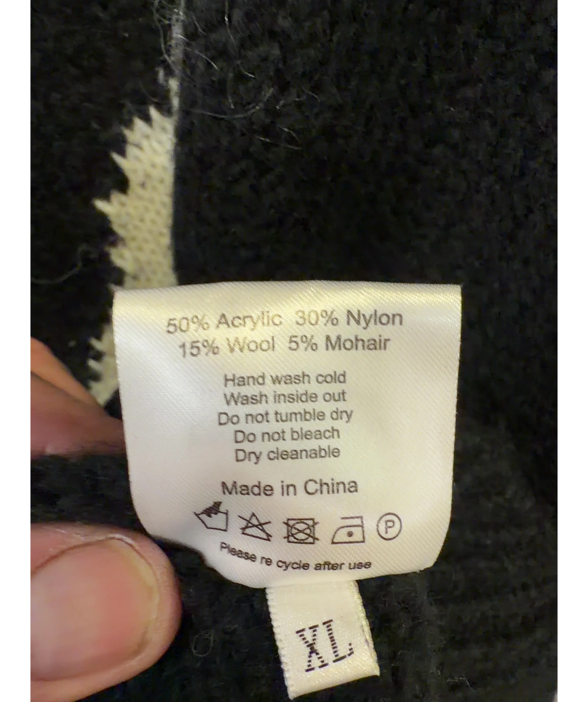ARCANA Black Ghost Knit sweater, size UK XL — label