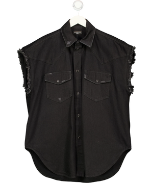 Balenciaga Raw Cut Sleeveless Denim Shirt Black UK S