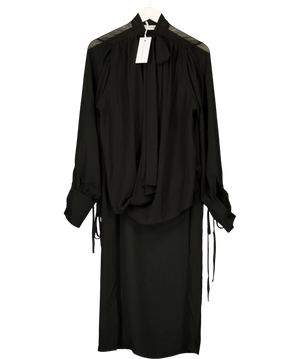 Salt Murphy Black Tie Neck Longline sheer Shirt UK M