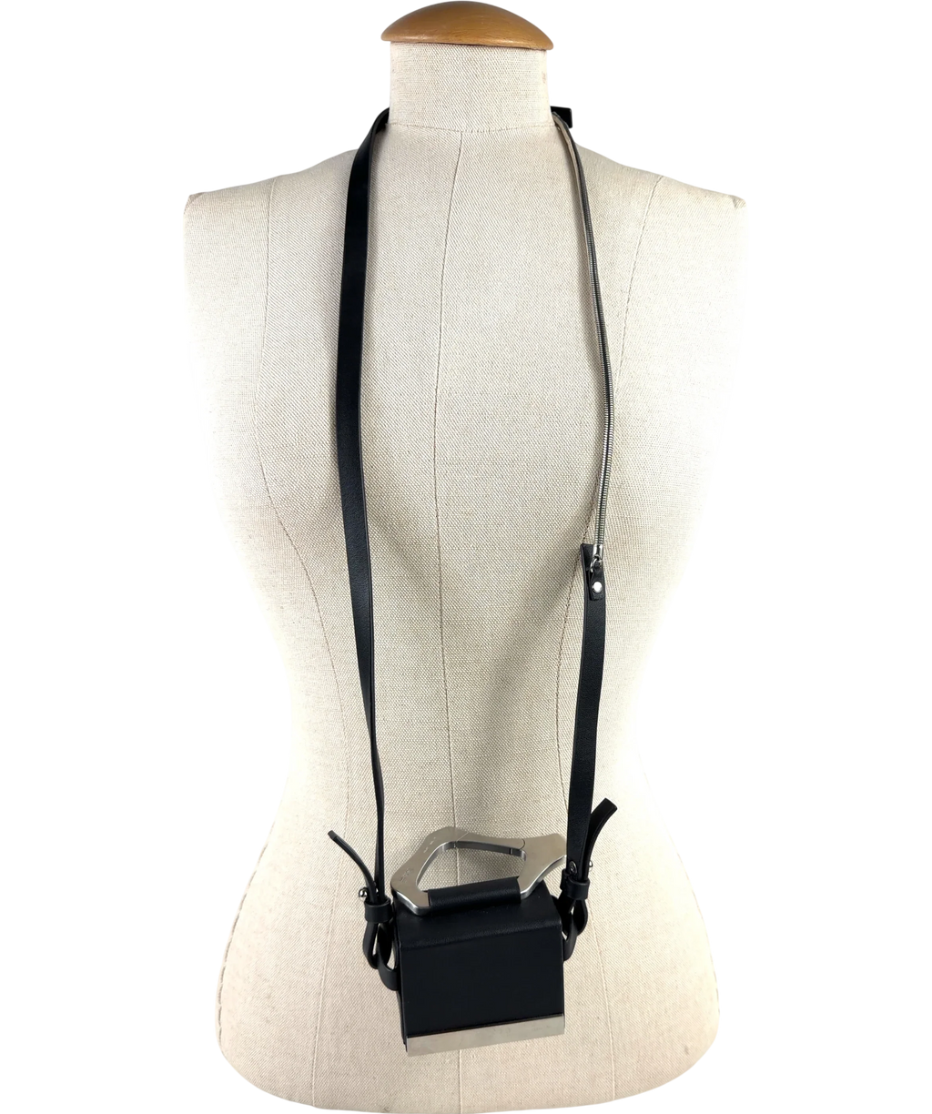 HELIOT EMIL Black Leather Carabiner Box Bag — front