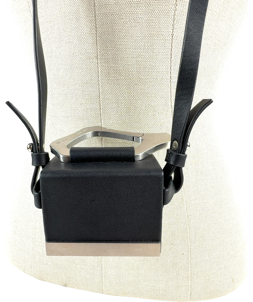 HELIOT EMIL Black Leather Carabiner Box Bag — back