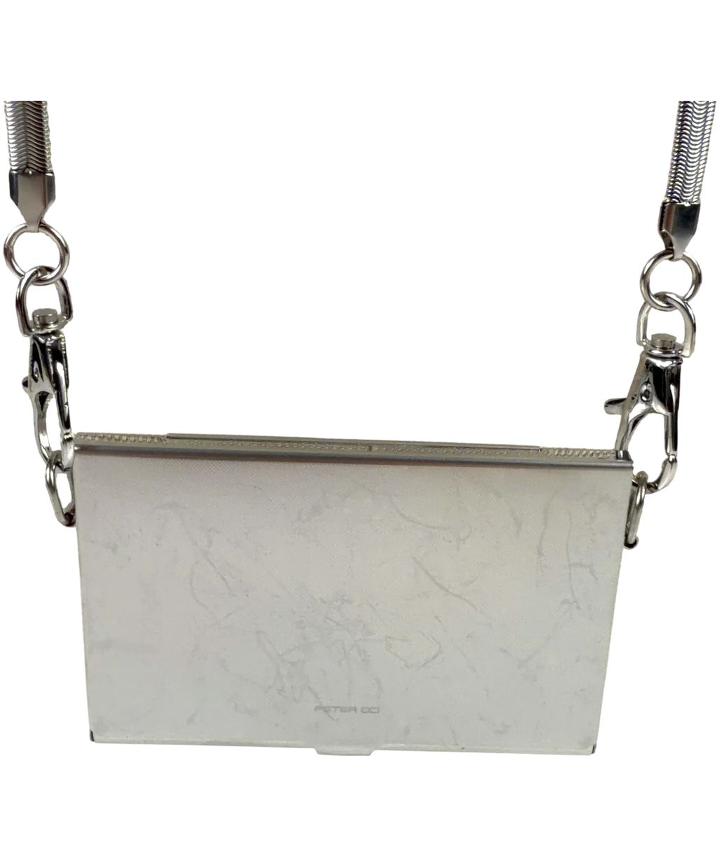 PETER DO silver metal hard-case lanyard/crossbody card case — back