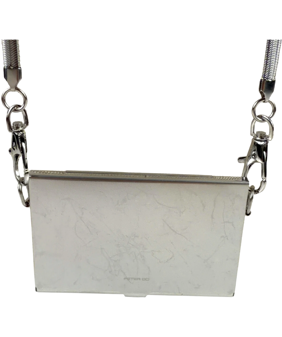 PETER DO silver metal hard-case lanyard/crossbody card case — back