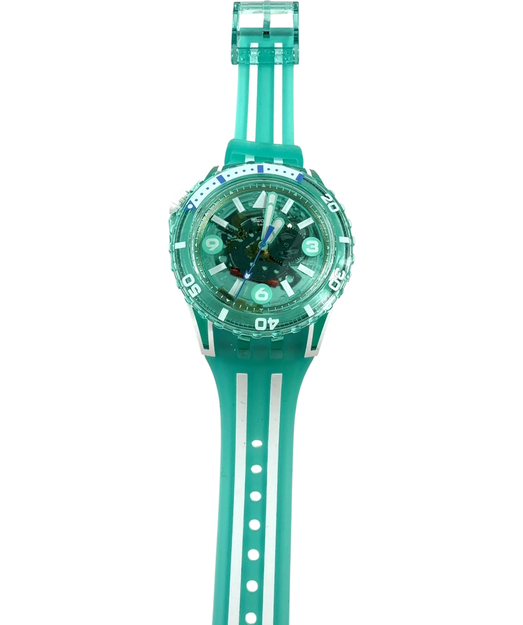 Swatch Green Swatch Scubaqua Medusae Transparent Turquoise Quartz Unisex Watch SSCU09L100 — front
