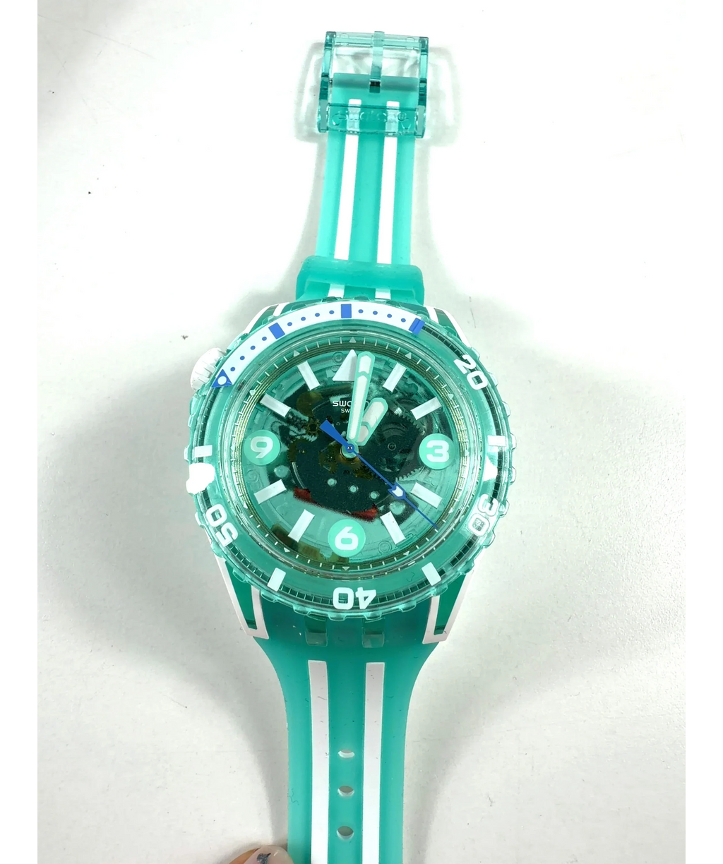 Swatch Green Swatch Scubaqua Medusae Transparent Turquoise Quartz Unisex Watch SSCU09L100 — detail
