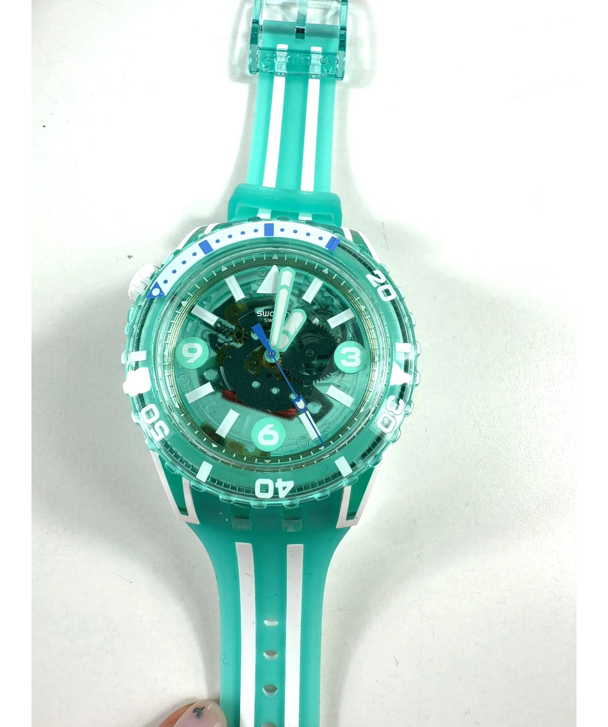 Swatch Green Swatch Scubaqua Medusae Transparent Turquoise Quartz Unisex Watch SSCU09L100 — label
